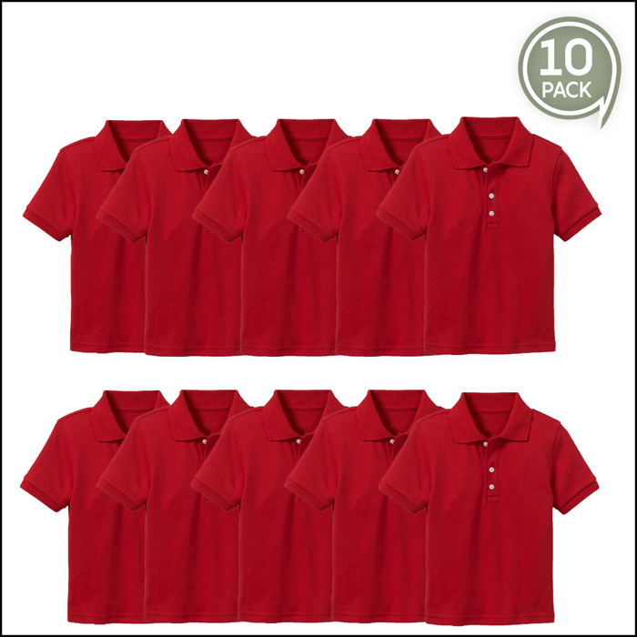 10-Pack School Uniform Tagless Polo Tshirt for Little Boys & Big Boys